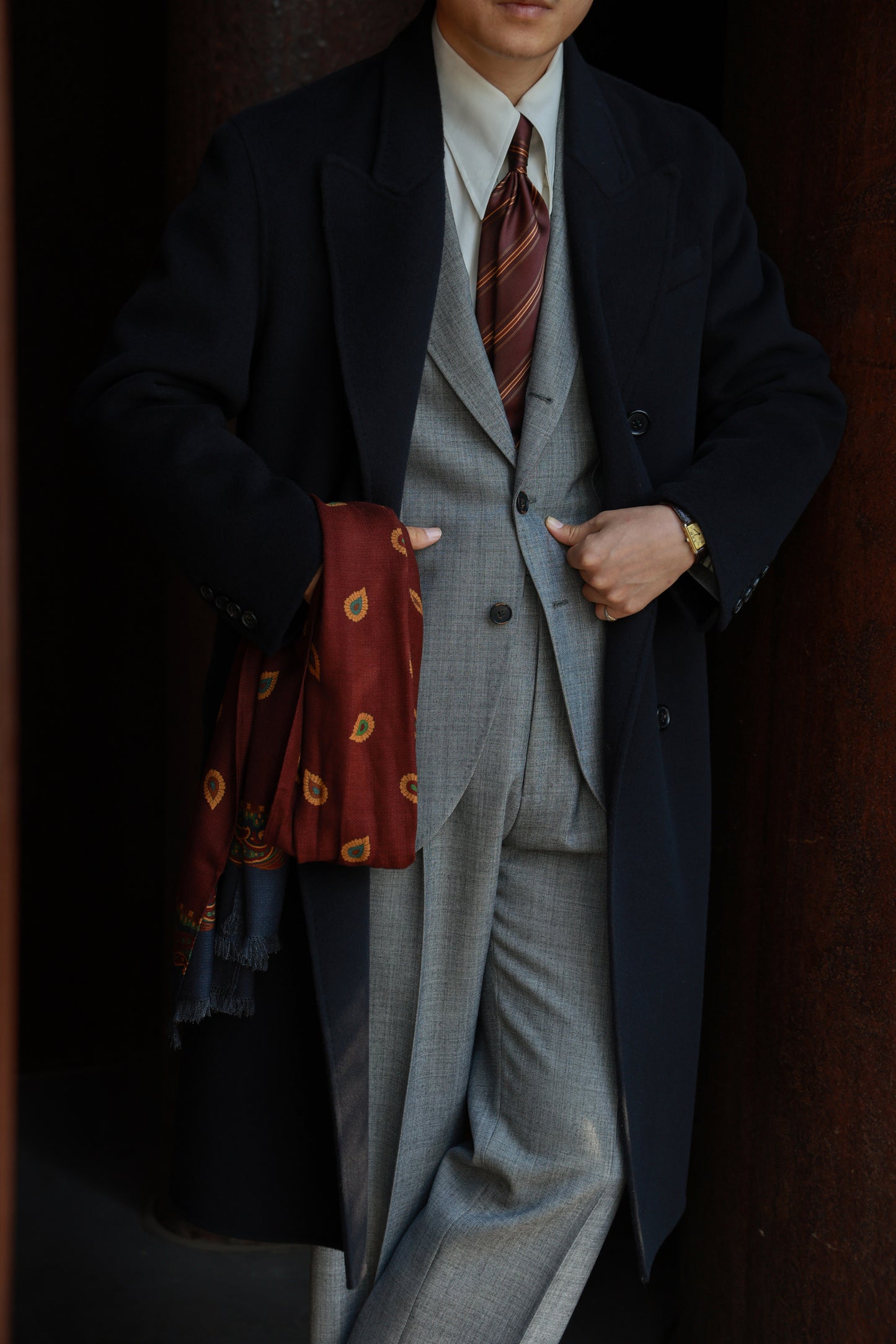 "Moshi Desert Island" long peaked lapel double-faced wool coat 