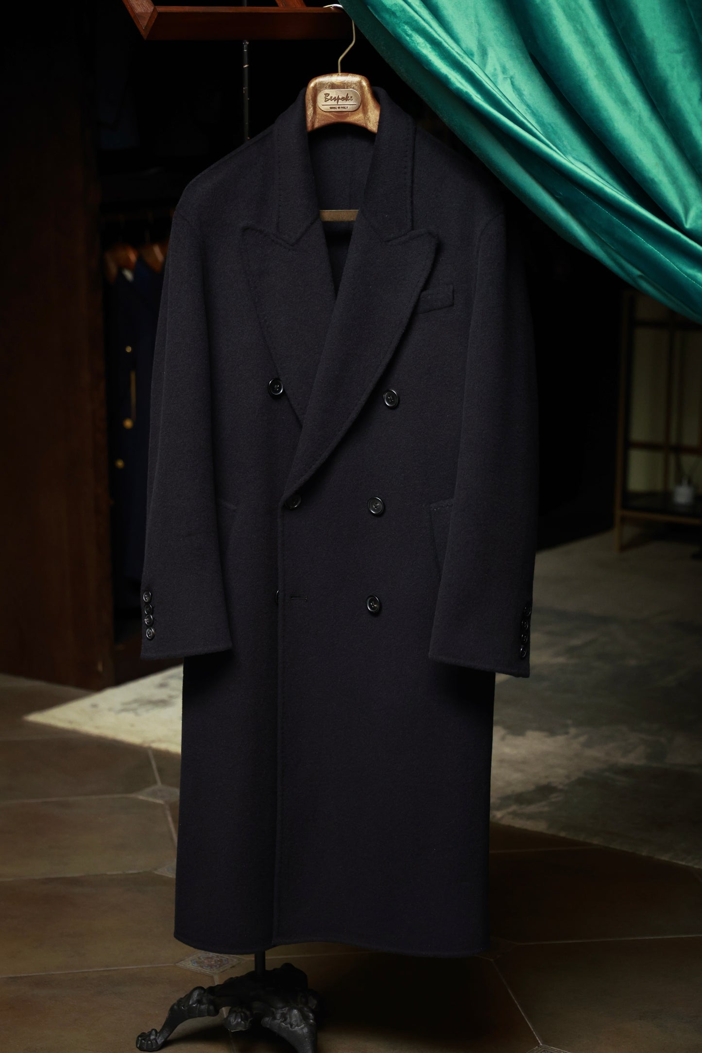 "Moshi Desert Island" long peaked lapel double-faced wool coat 