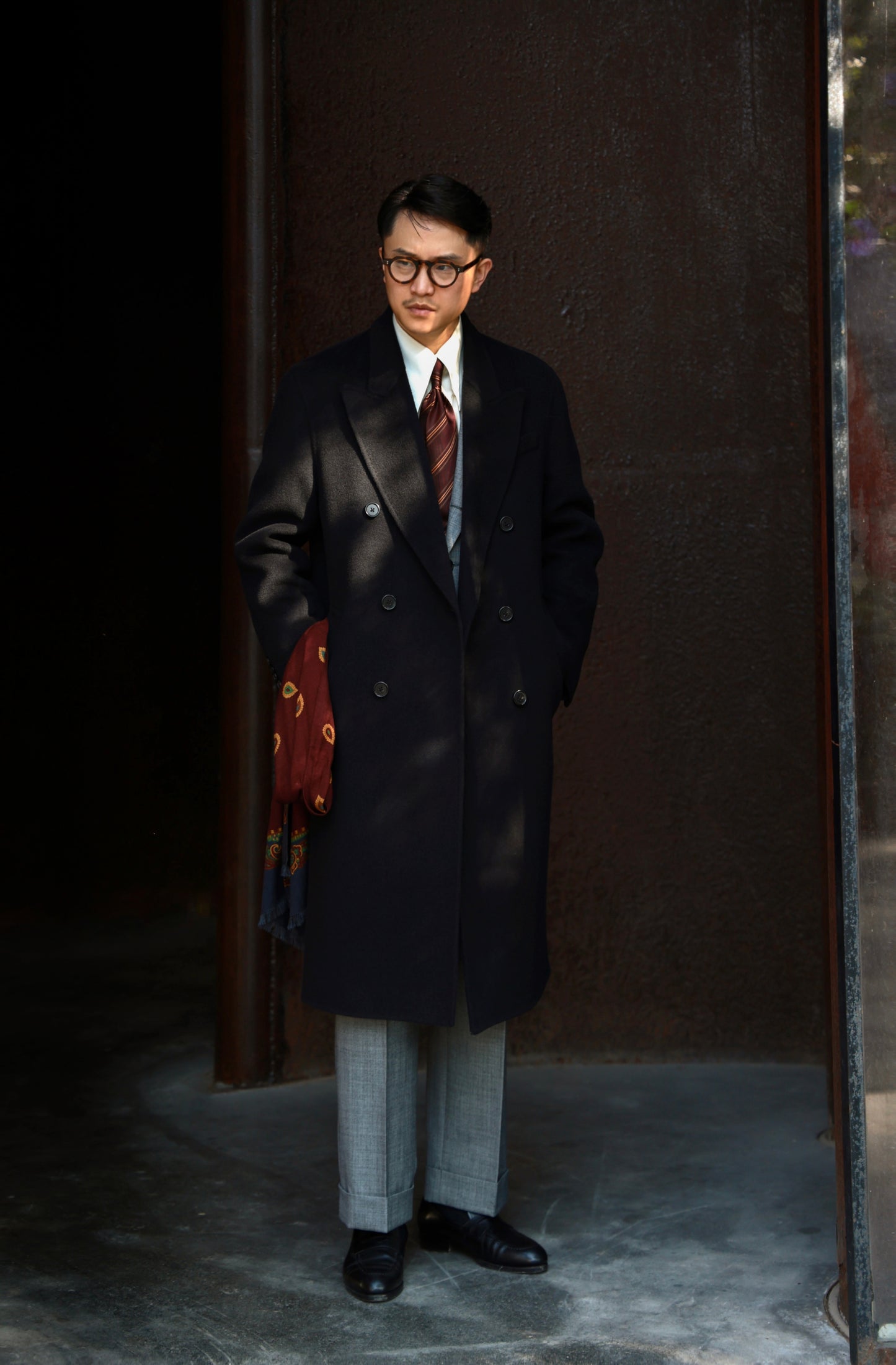 "Moshi Desert Island" long peaked lapel double-faced wool coat 