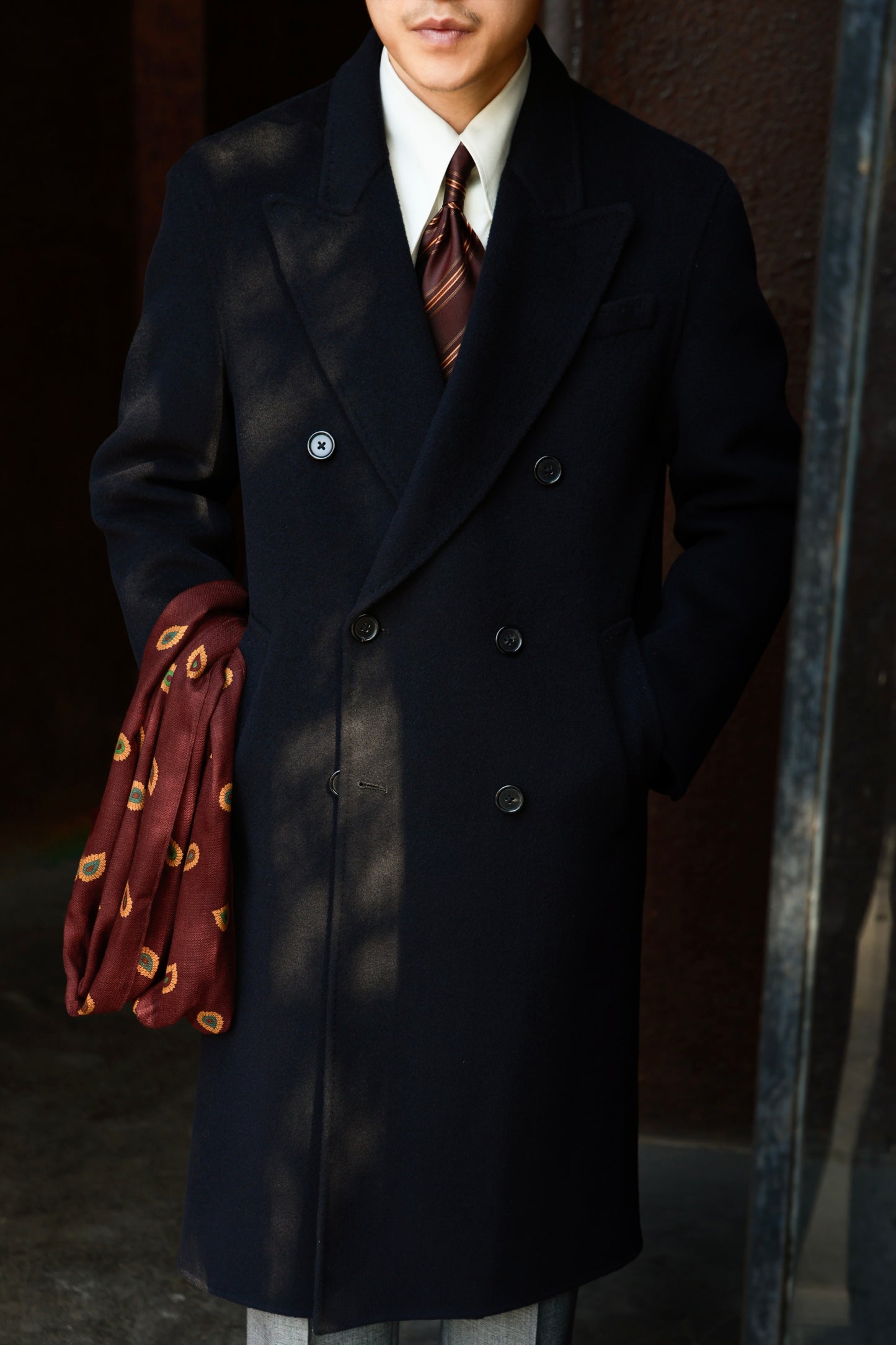 "Moshi Desert Island" long peaked lapel double-faced wool coat 