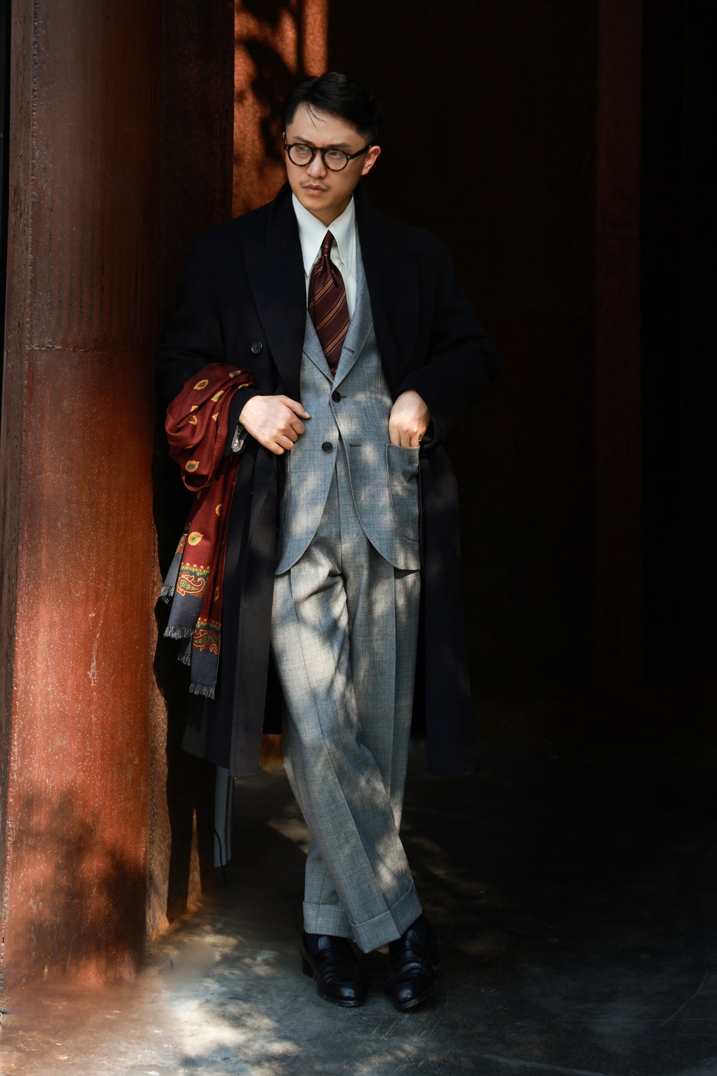 "Moshi Desert Island" long peaked lapel double-faced wool coat 