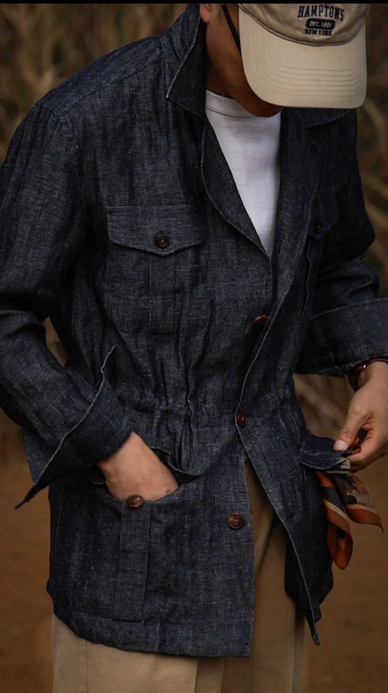 Denim Pleated Hunting Jacket 