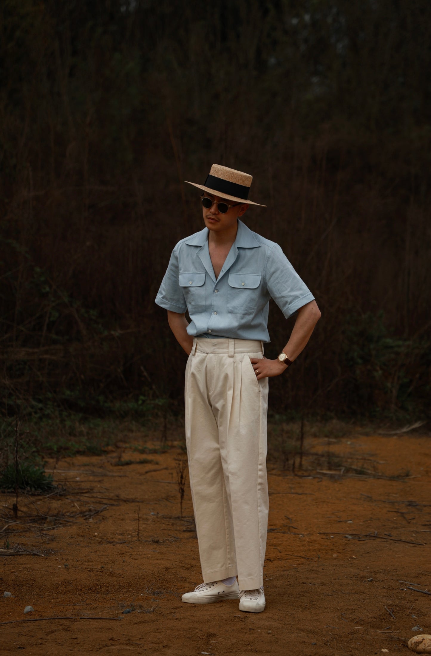 "Sand Color" Gurkha High Waist Wide Leg Casual Pants 