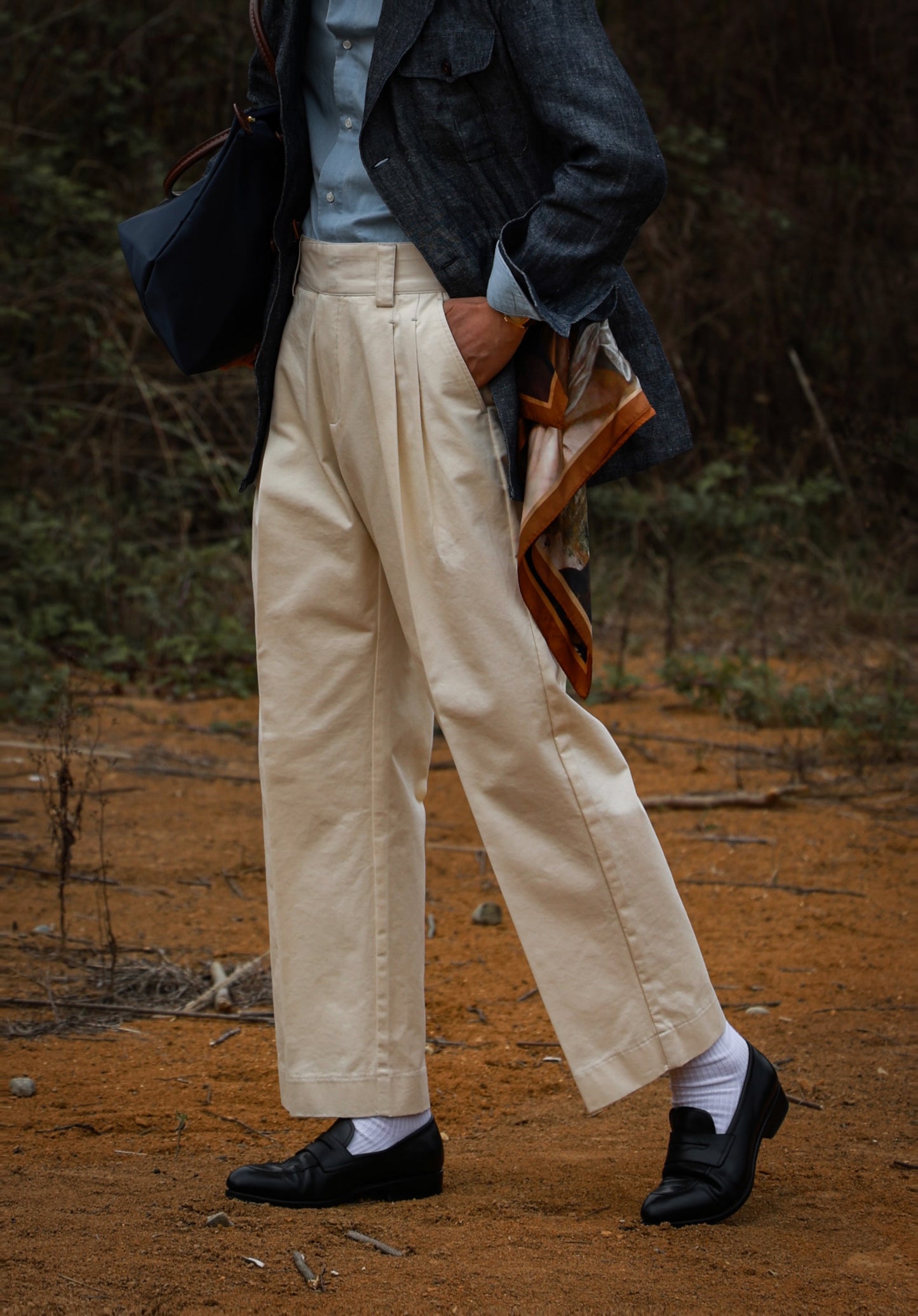 "Sand Color" Gurkha High Waist Wide Leg Casual Pants 