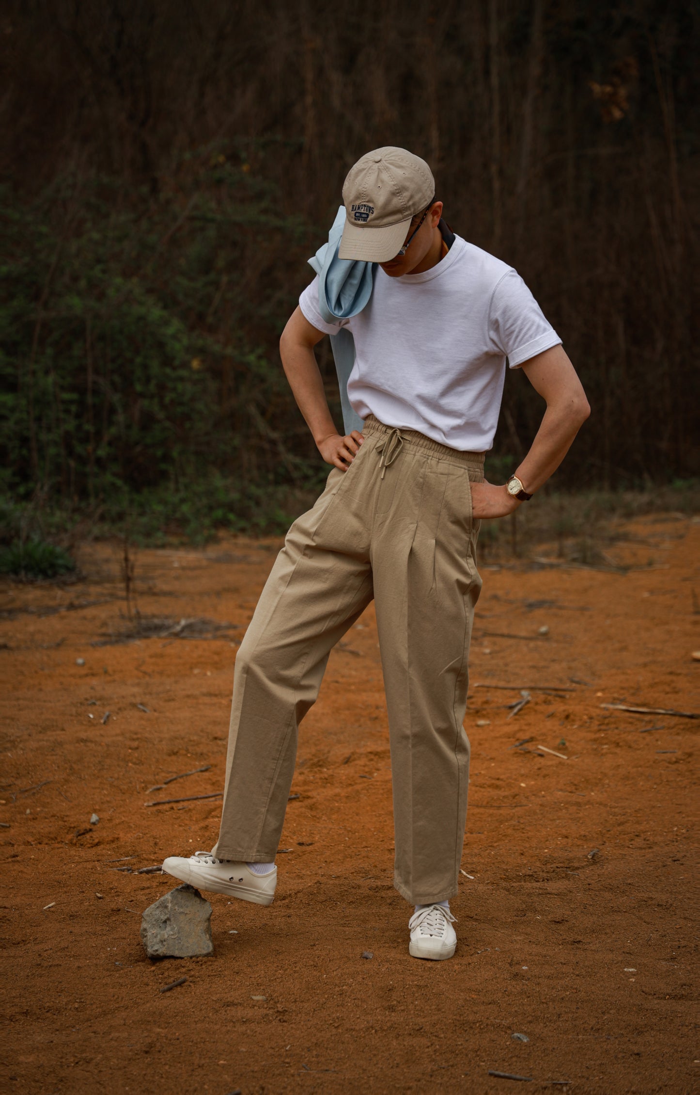 "Straw Color" Cotton and Linen Drawstring Casual Pants 