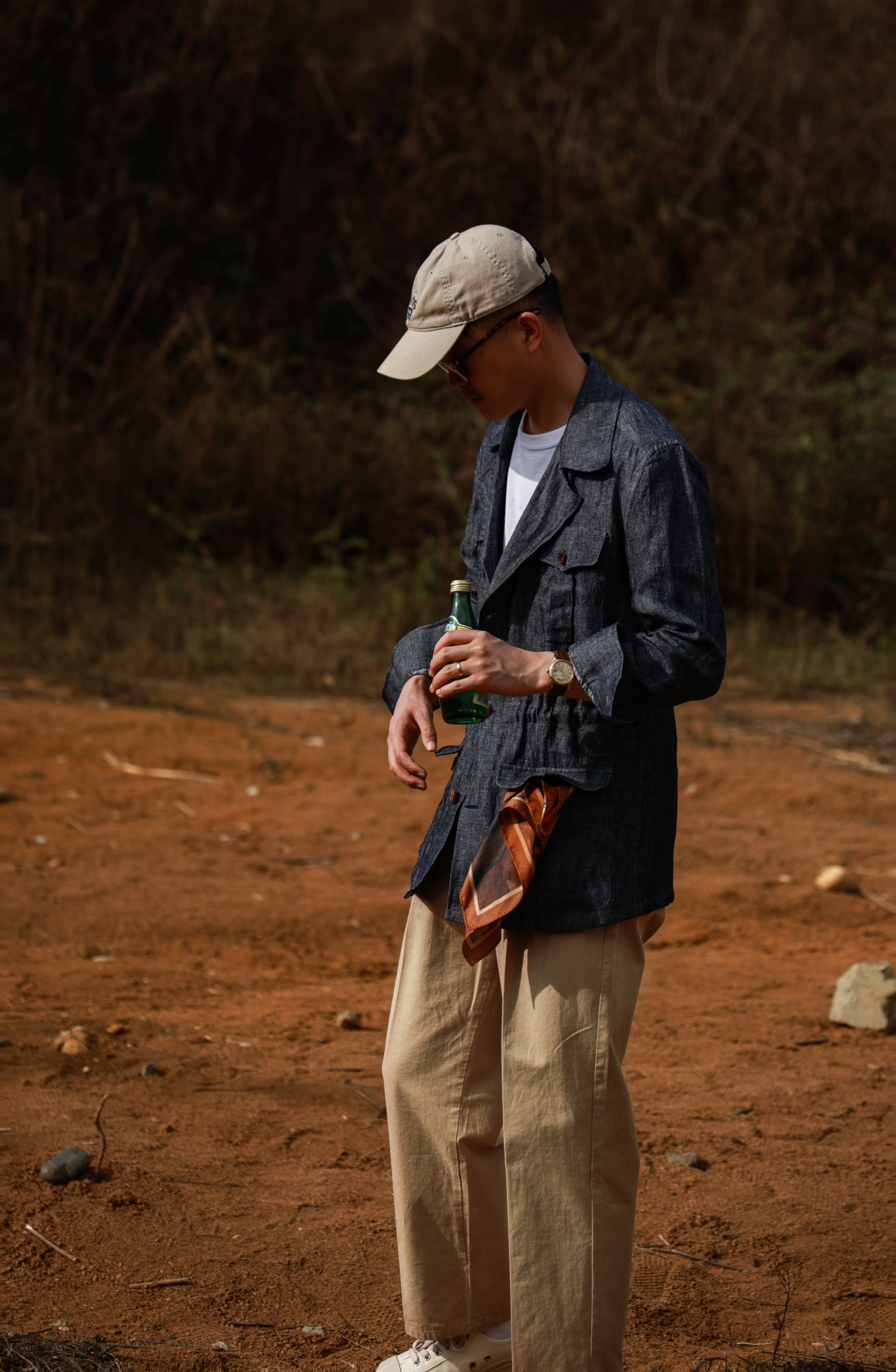 "Straw Color" Cotton and Linen Drawstring Casual Pants 