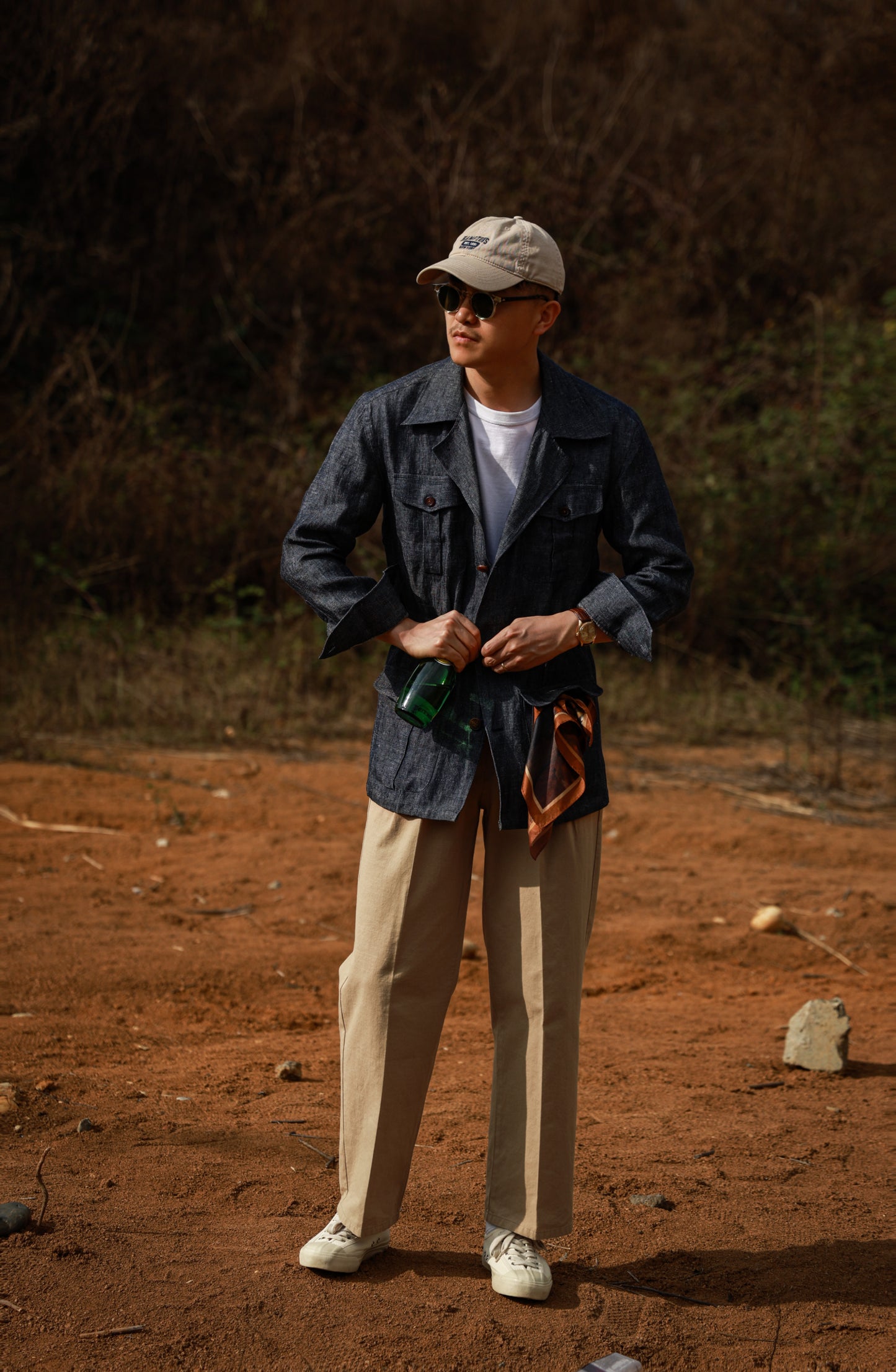 "Straw Color" Cotton and Linen Drawstring Casual Pants 