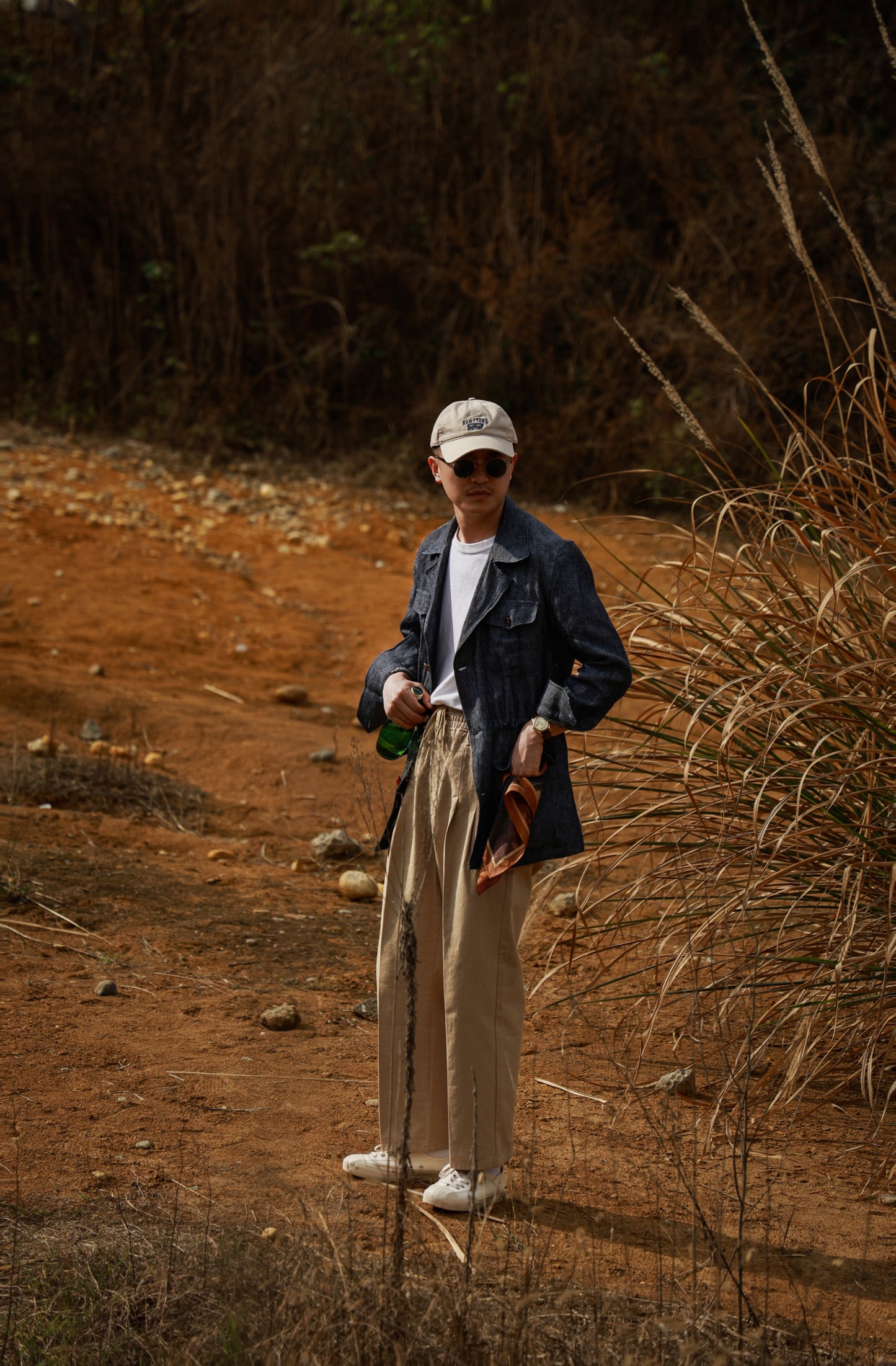 "Straw Color" Cotton and Linen Drawstring Casual Pants 