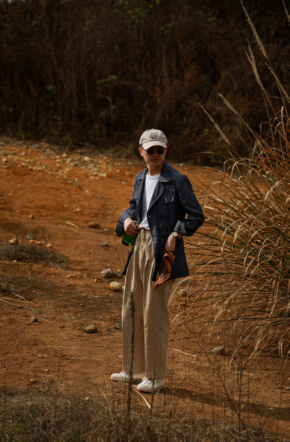 "Straw Color" Cotton and Linen Drawstring Casual Pants 