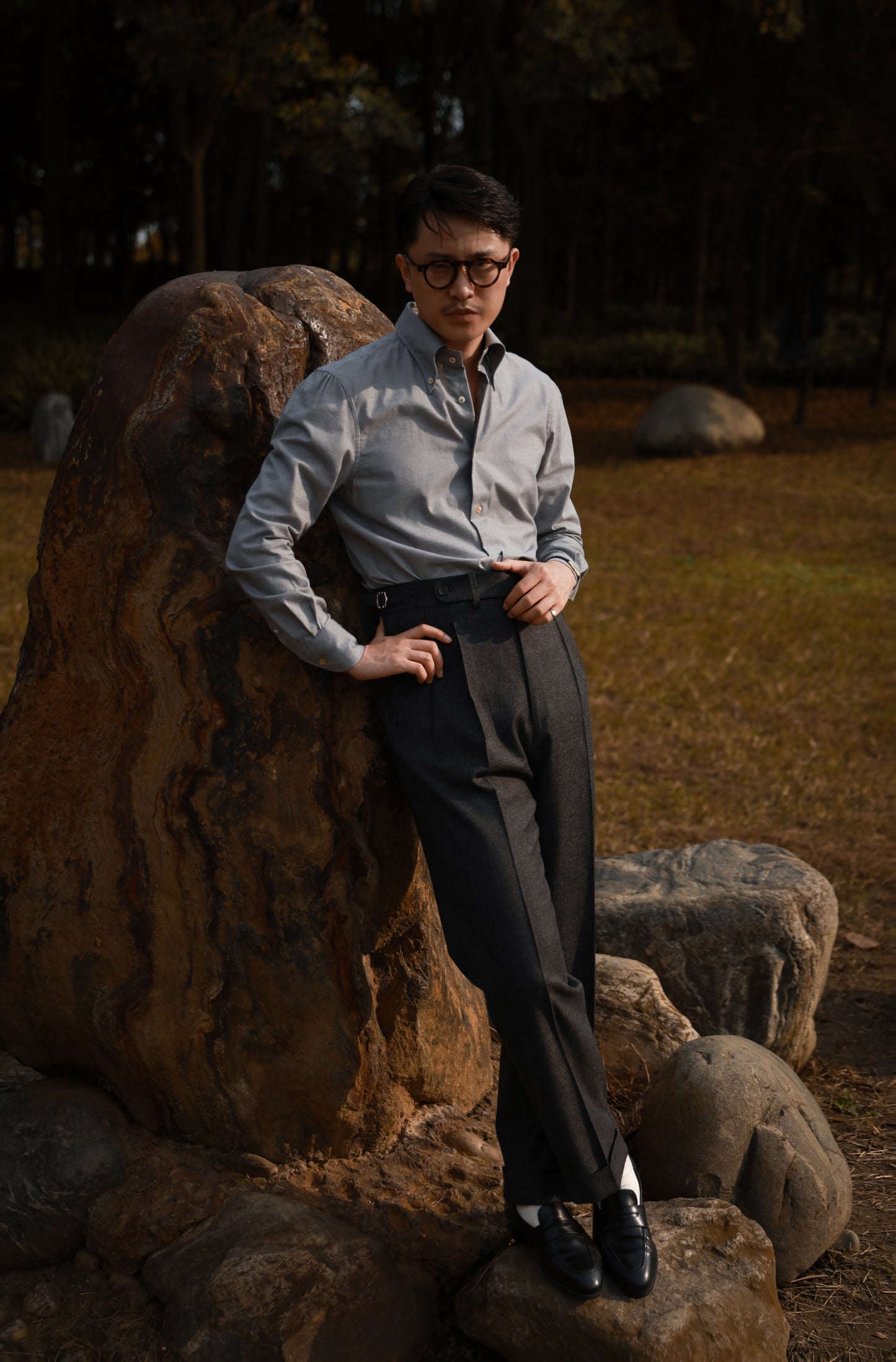 "Stone Gray Flannel" Button-down Collar Shirt 