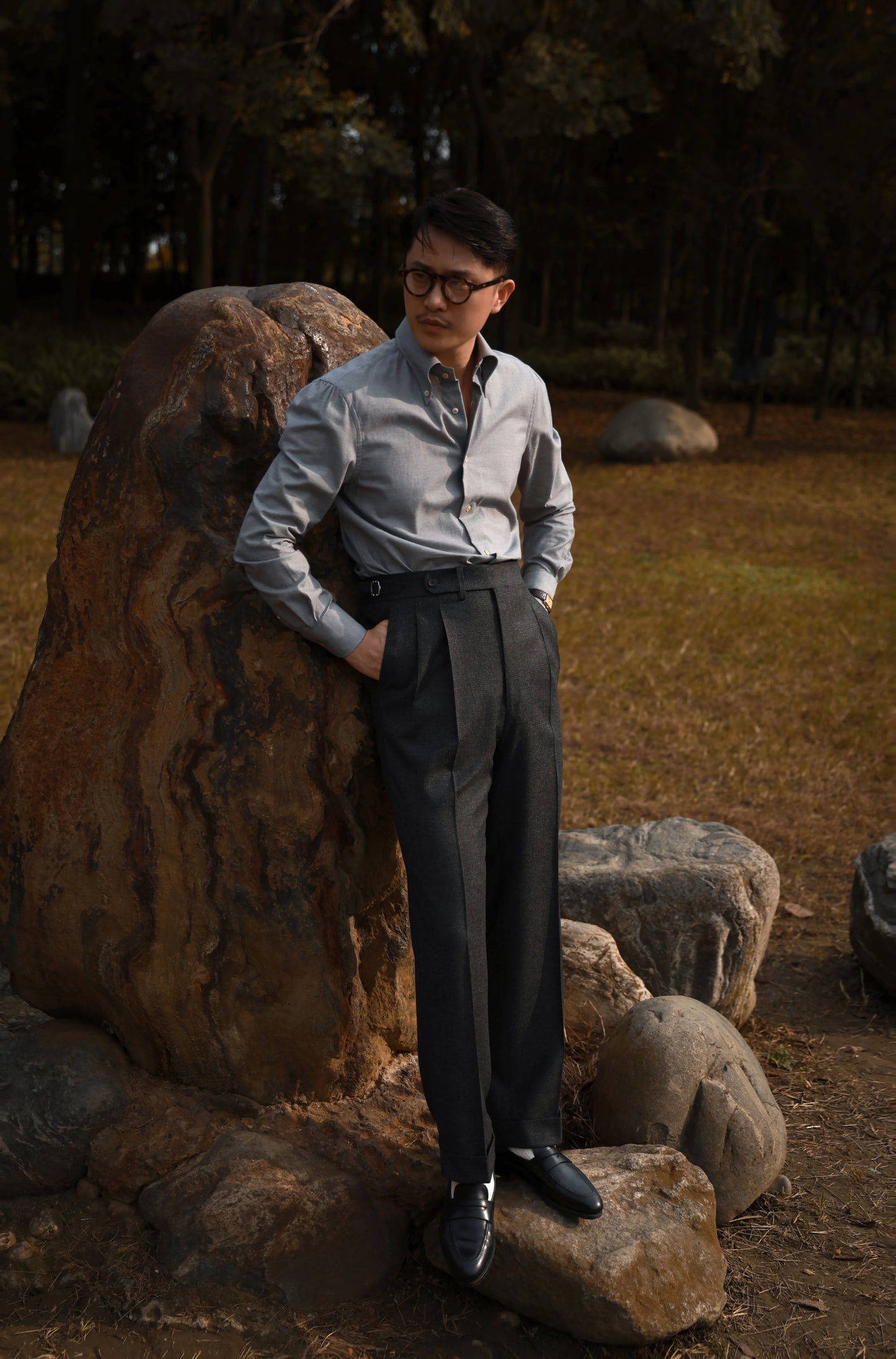 "Stone Gray Flannel" Button-down Collar Shirt 