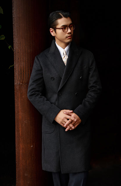 "Cliff Grey" double-breasted peaked lapel polo coat 