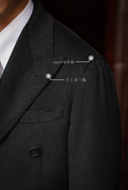 "Cliff Grey" double-breasted peaked lapel polo coat 