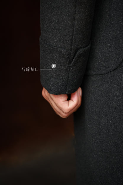 "Cliff Grey" double-breasted peaked lapel polo coat 