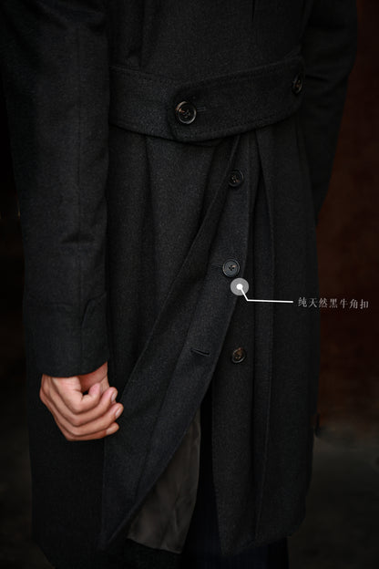 "Cliff Grey" double-breasted peaked lapel polo coat 