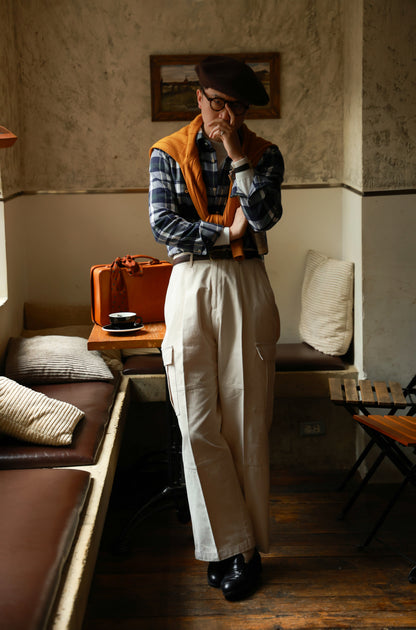 "Misty White" high waist wide leg casual pants 