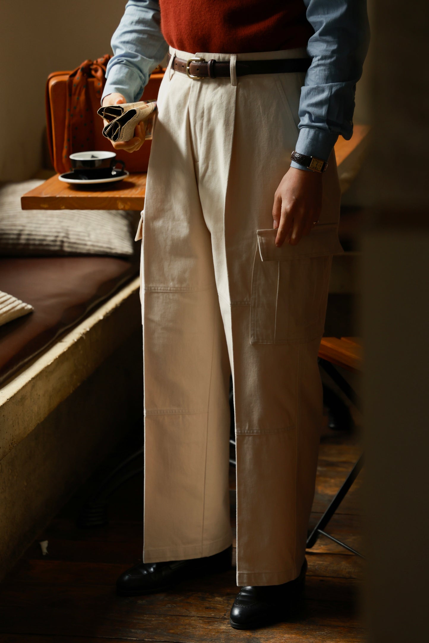 "Misty White" high waist wide leg casual pants 