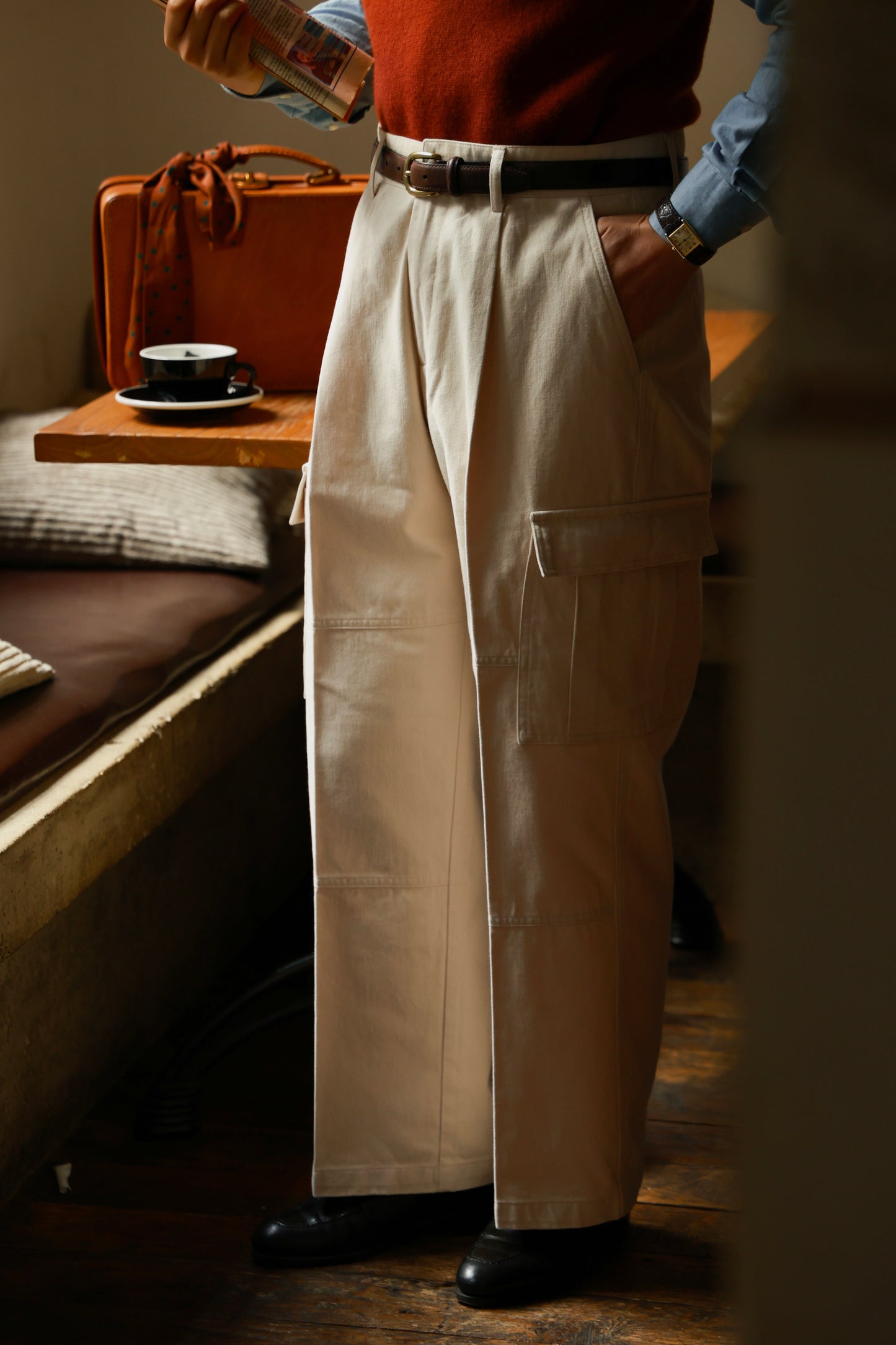 "Misty White" high waist wide leg casual pants 