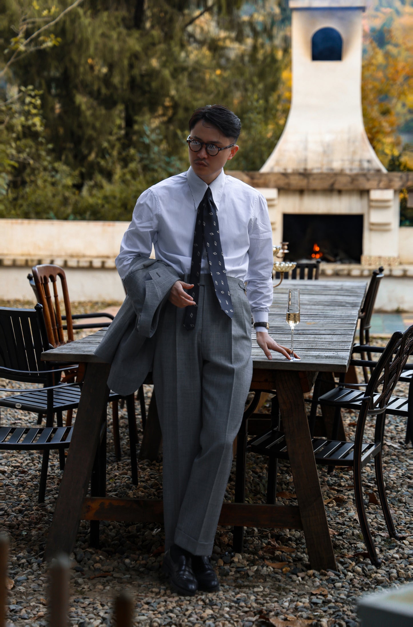 「Ice Blue Stripe」Don-Style Spread Collar Shirt