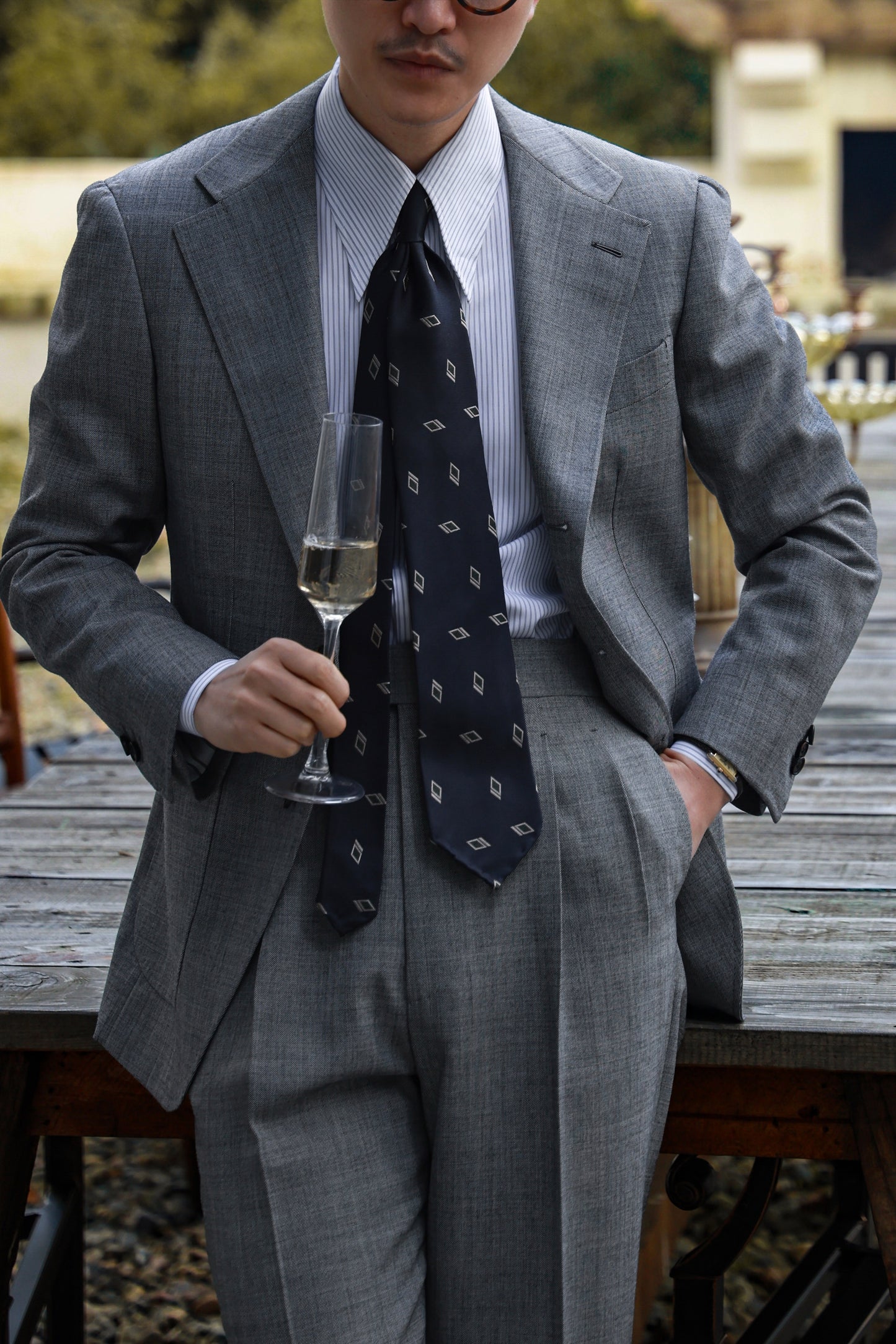 「Ice Blue Stripe」Don-Style Spread Collar Shirt