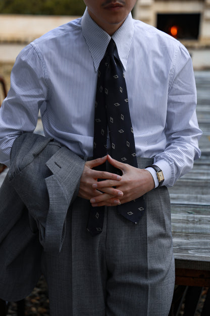 「Ice Blue Stripe」Don-Style Spread Collar Shirt