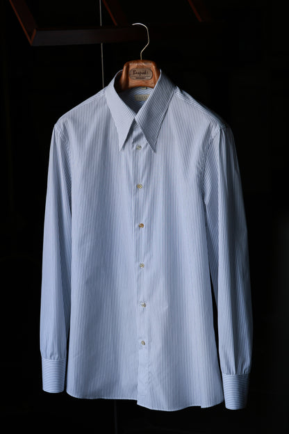 「Ice Blue Stripe」Don-Style Spread Collar Shirt