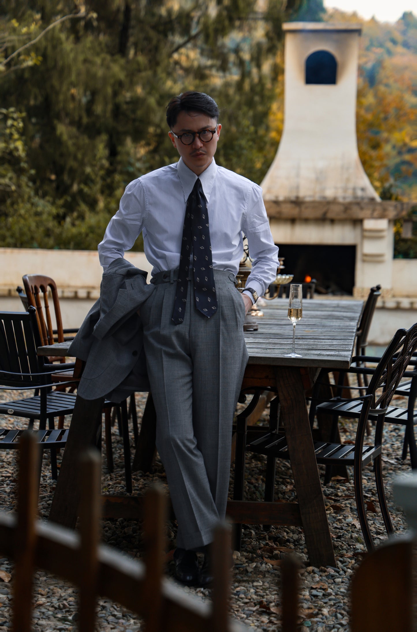 「Ice Blue Stripe」Don-Style Spread Collar Shirt