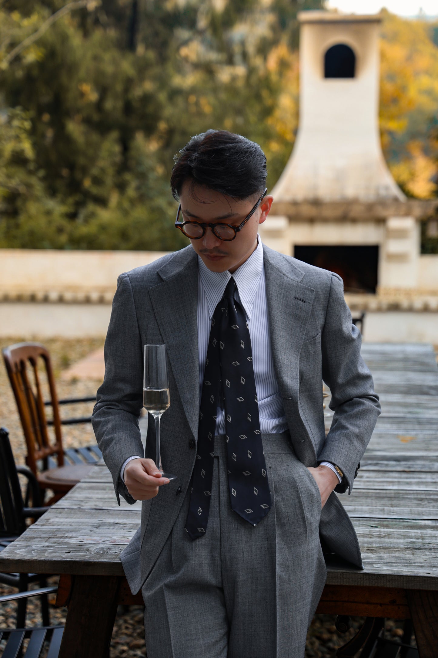 「Ice Blue Stripe」Don-Style Spread Collar Shirt