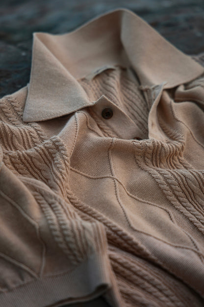 Linen/Cotton Knitted Polo Beige
