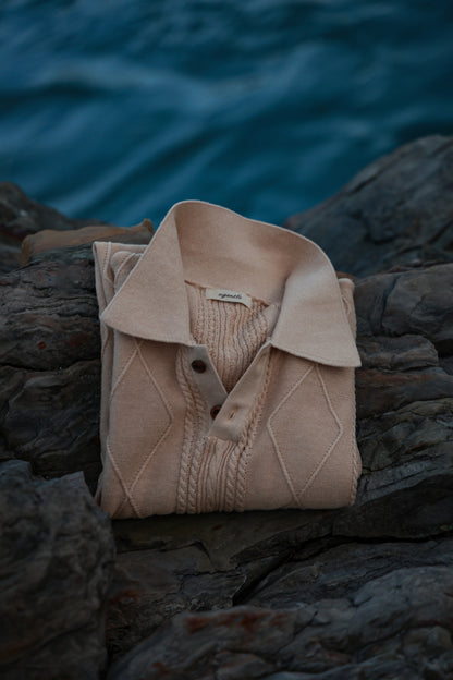 Linen/Cotton Knitted Polo Beige