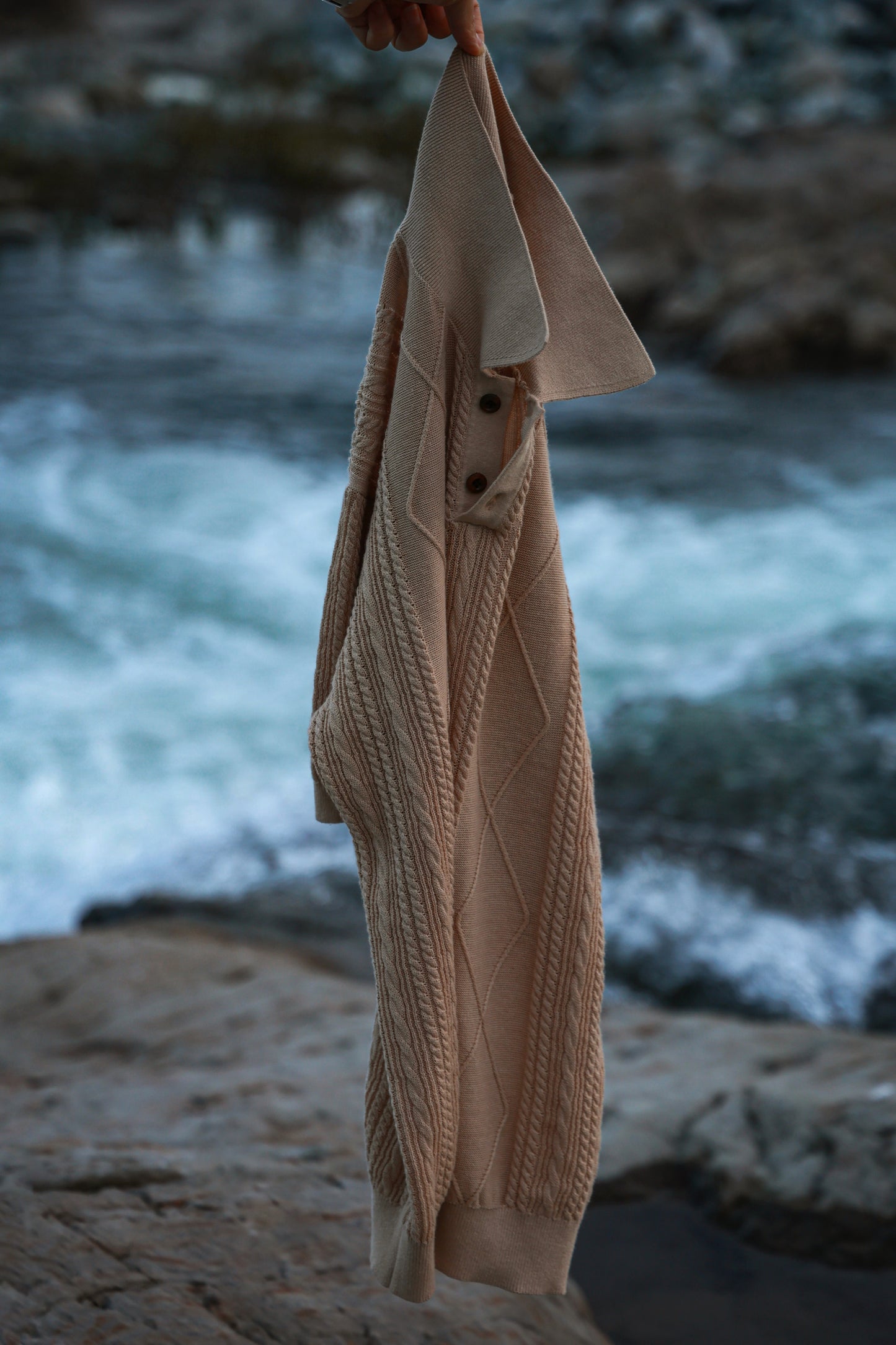 Linen/Cotton Knitted Polo Beige