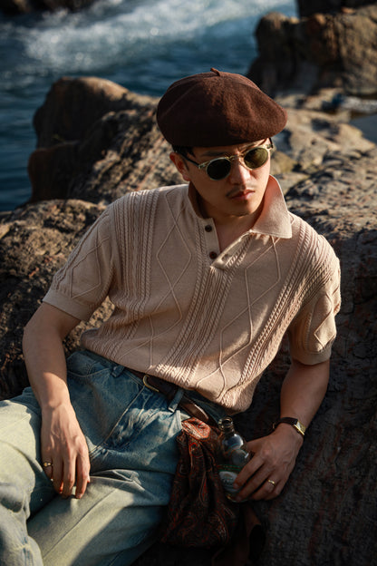 Linen/Cotton Knitted Polo Beige