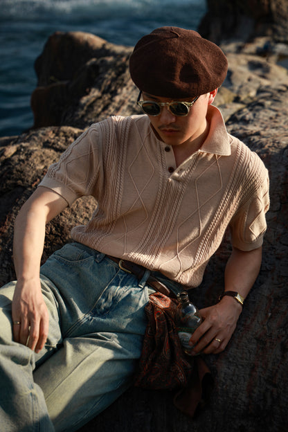 Linen/Cotton Knitted Polo Beige