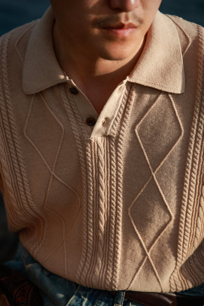 Linen/Cotton Knitted Polo Beige