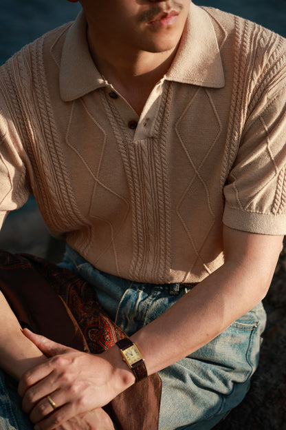 Linen/Cotton Knitted Polo Beige