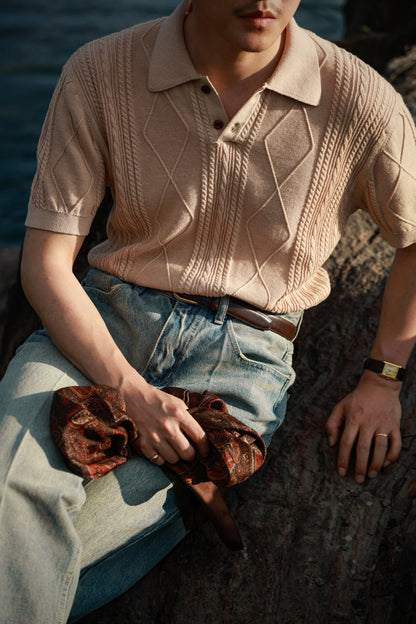 Linen/Cotton Knitted Polo Beige