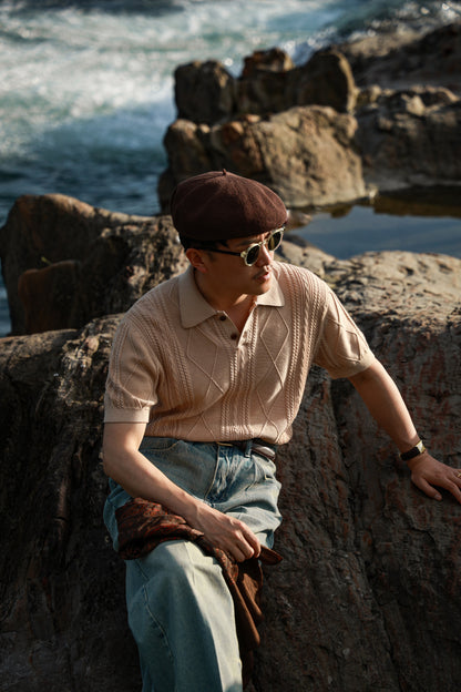 Linen/Cotton Knitted Polo Beige