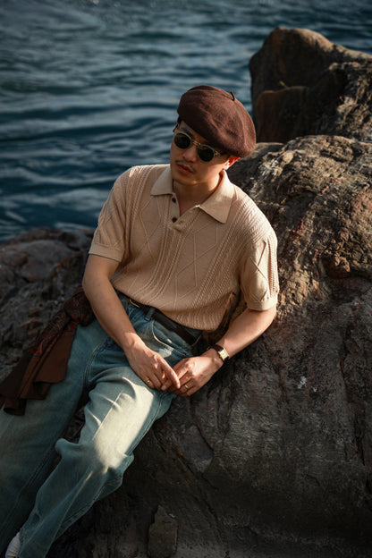 Linen/Cotton Knitted Polo Beige