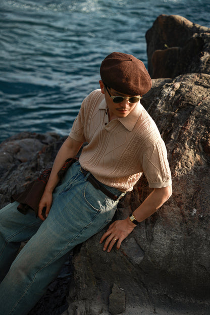 Linen/Cotton Knitted Polo Beige