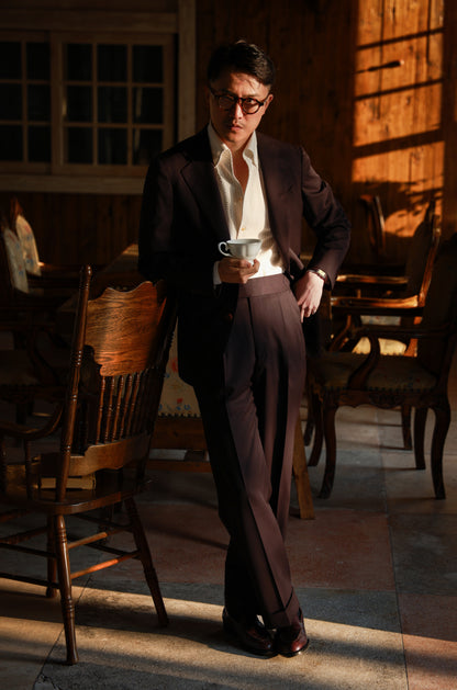 One-piece Collar Shirt — Seersucker Beige Pencil Stripe