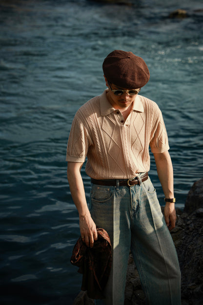 Linen/Cotton Knitted Polo Beige