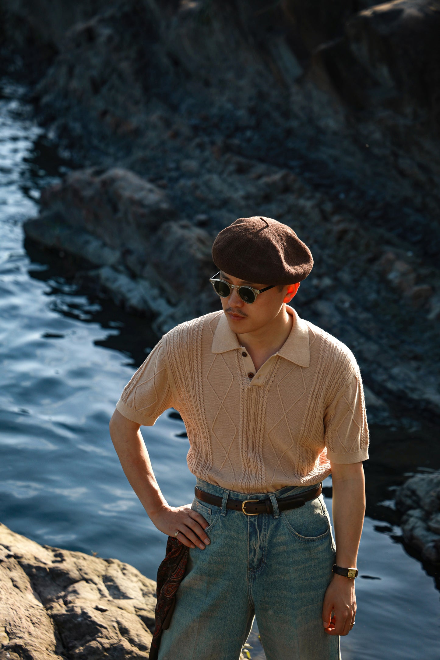 Linen/Cotton Knitted Polo Beige