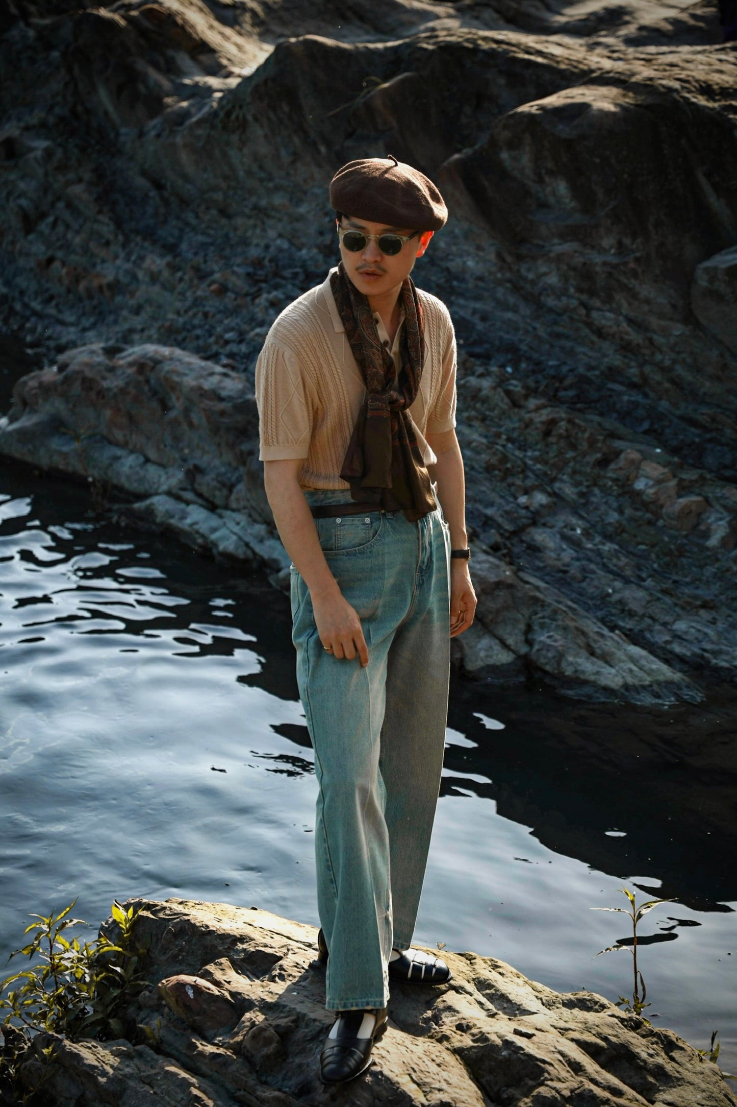 Linen/Cotton Knitted Polo Beige