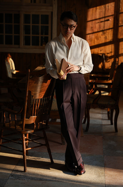 One-piece Collar Shirt — Seersucker Beige Pencil Stripe