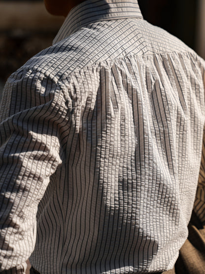 "Graphite Stripe Bubble Cotton" One-piece Collar Shirt 