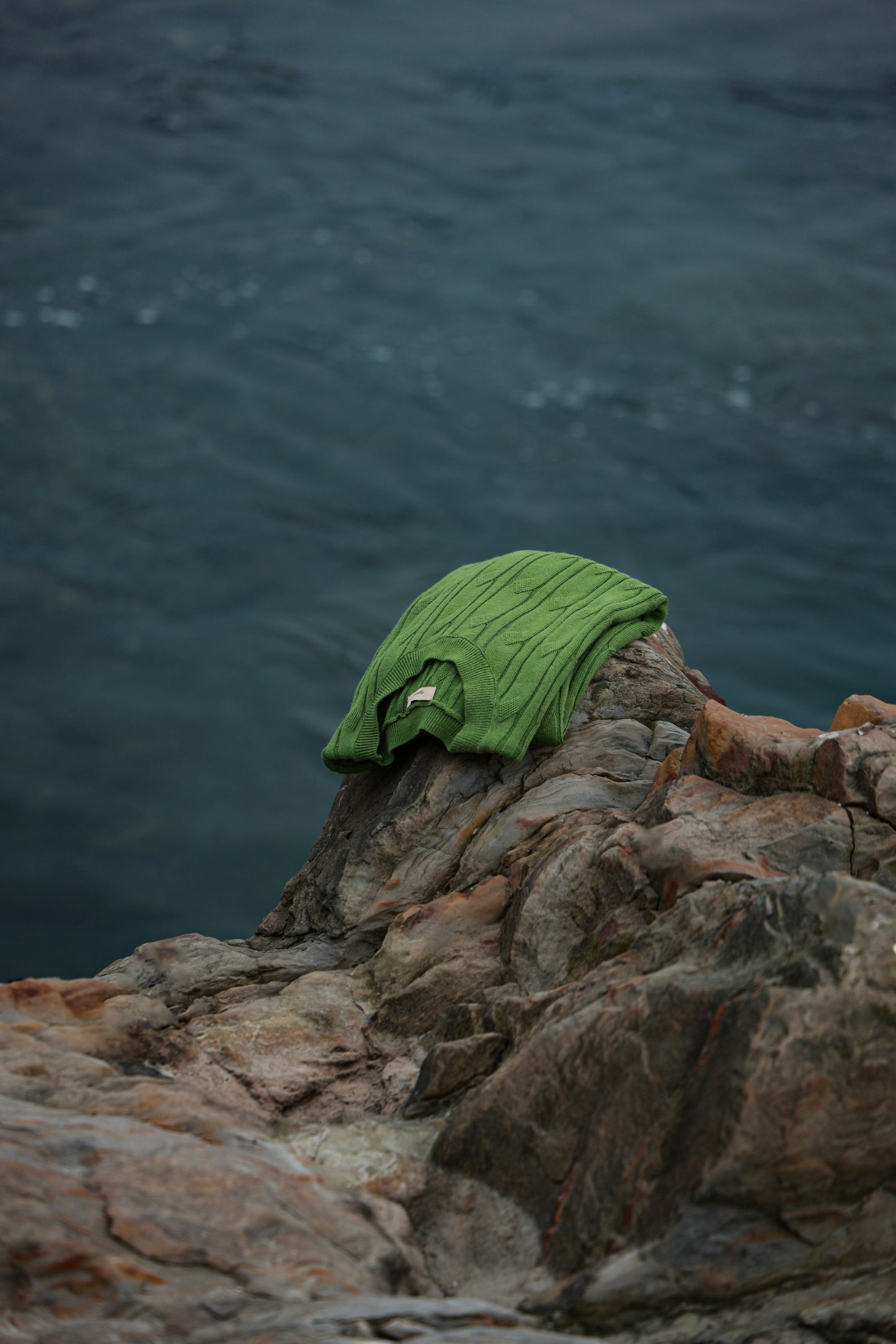 「Bamboo Emerald」cable stitch linen Unisex Dropped-shoulder sleeve Knit Short-Sleeve T-Shirt