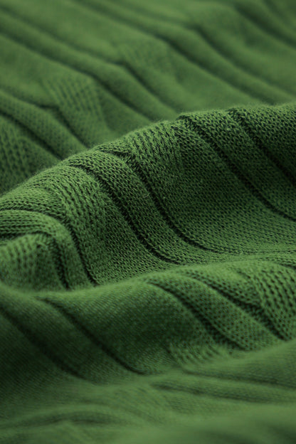 「Bamboo Emerald」cable stitch linen Unisex Dropped-shoulder sleeve Knit Short-Sleeve T-Shirt