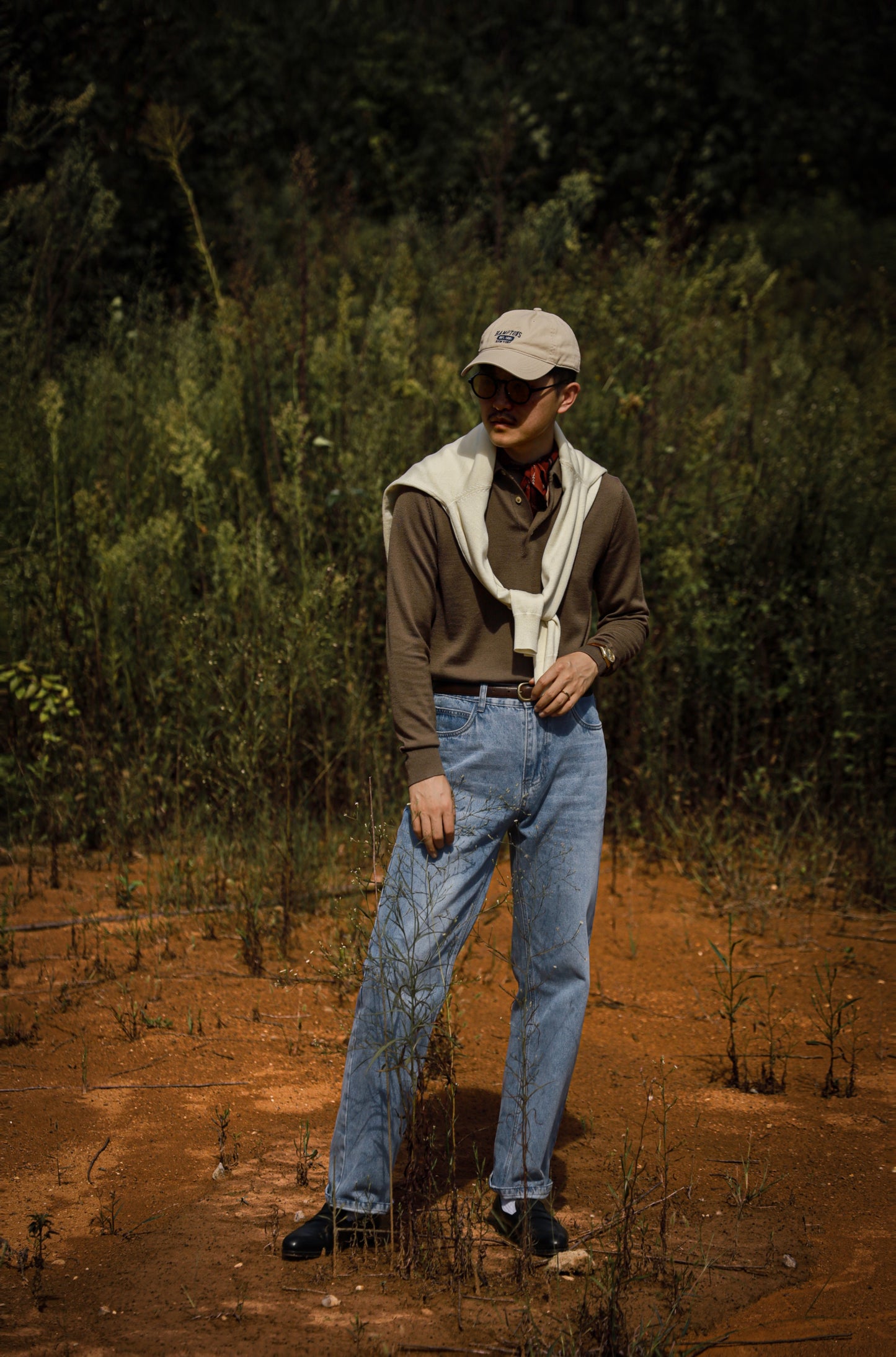 「Brown Green」Polo collar Sweater