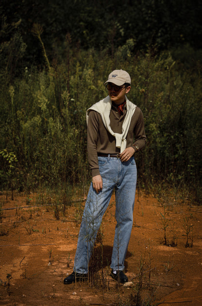 「Brown Green」Polo collar Sweater