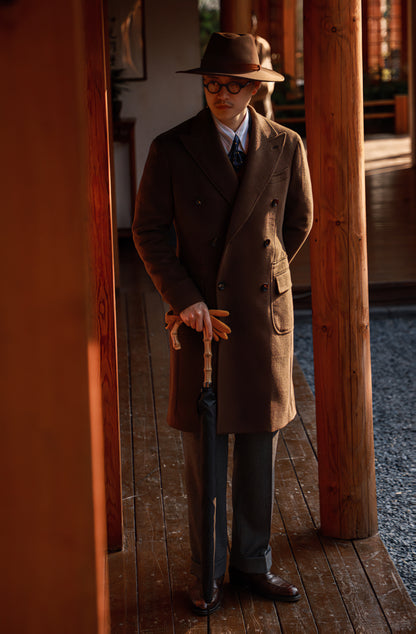 「Chestnut Brown」Half-Canvas Pure wool Polo Overcoat